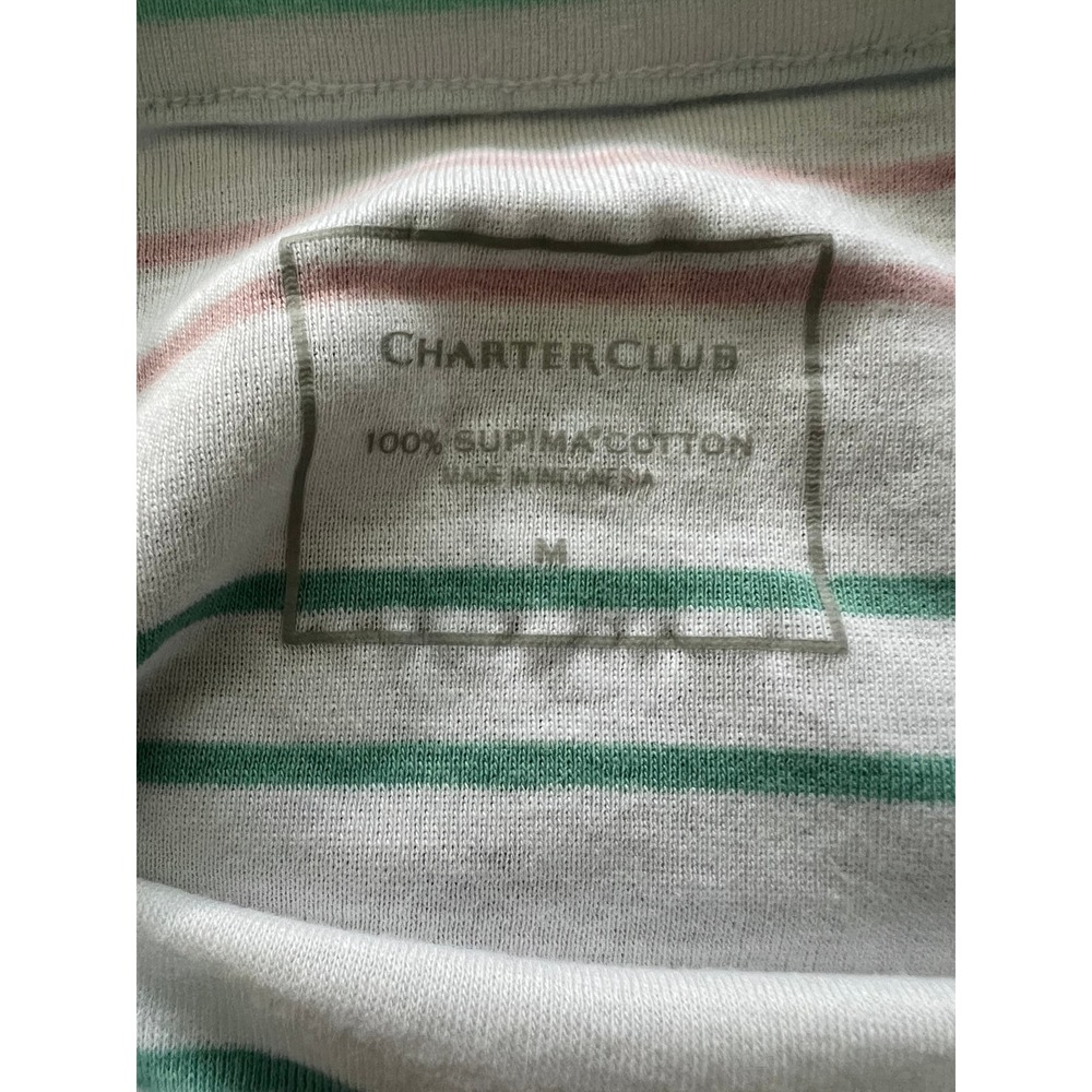 Charter Club Womens Supima Cotton Striped Boat Neck Top White Multi Size M - Picture 3 of 8